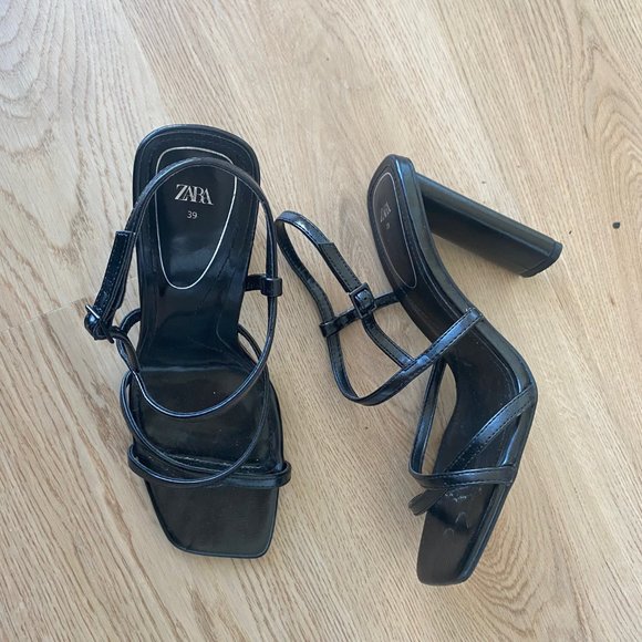Zara Leather Square Toe Strappy Heels - Picture 4 of 6